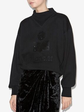 Marant Etoile Black moby stand-up collar sweatshirt with glitter logo Small US 4